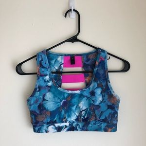 High impact blue floral printed sports bra